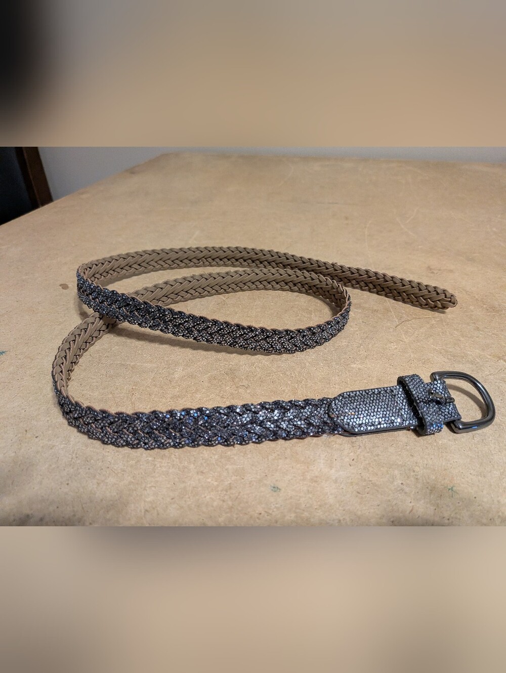 Women's Woven Metallic Sparkle Black Gray Belt